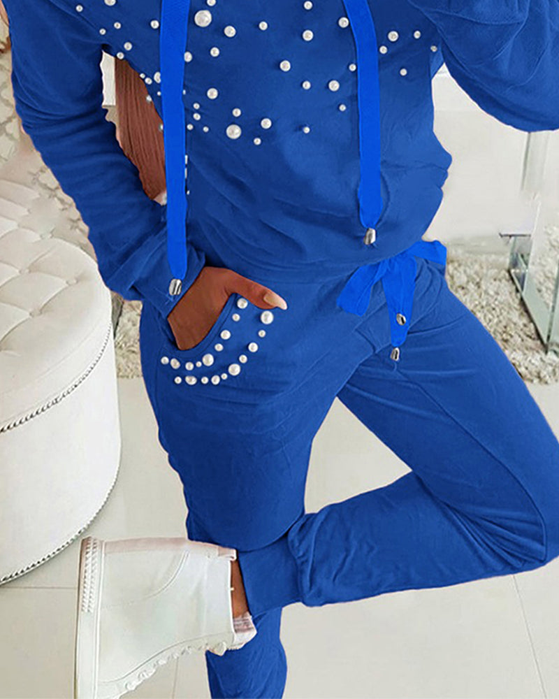 Women Pink Bubble Bead Top and Pant Casual Two-Piece Set 6