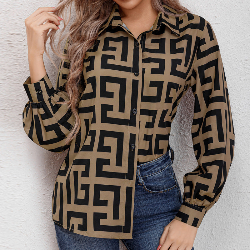 Women long sleeve loose print shirt 5