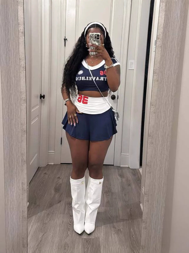 Fashionable Women's Printed Casual Sports Crop Top Skirt Two Piece Set 4