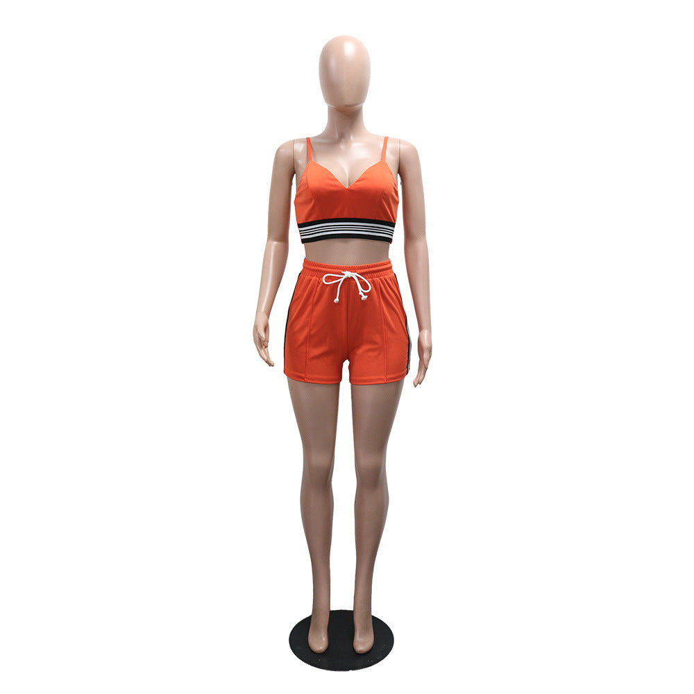 Women Sports Casual Sexy Suspender Top and Shorts Two-Piece Set 8