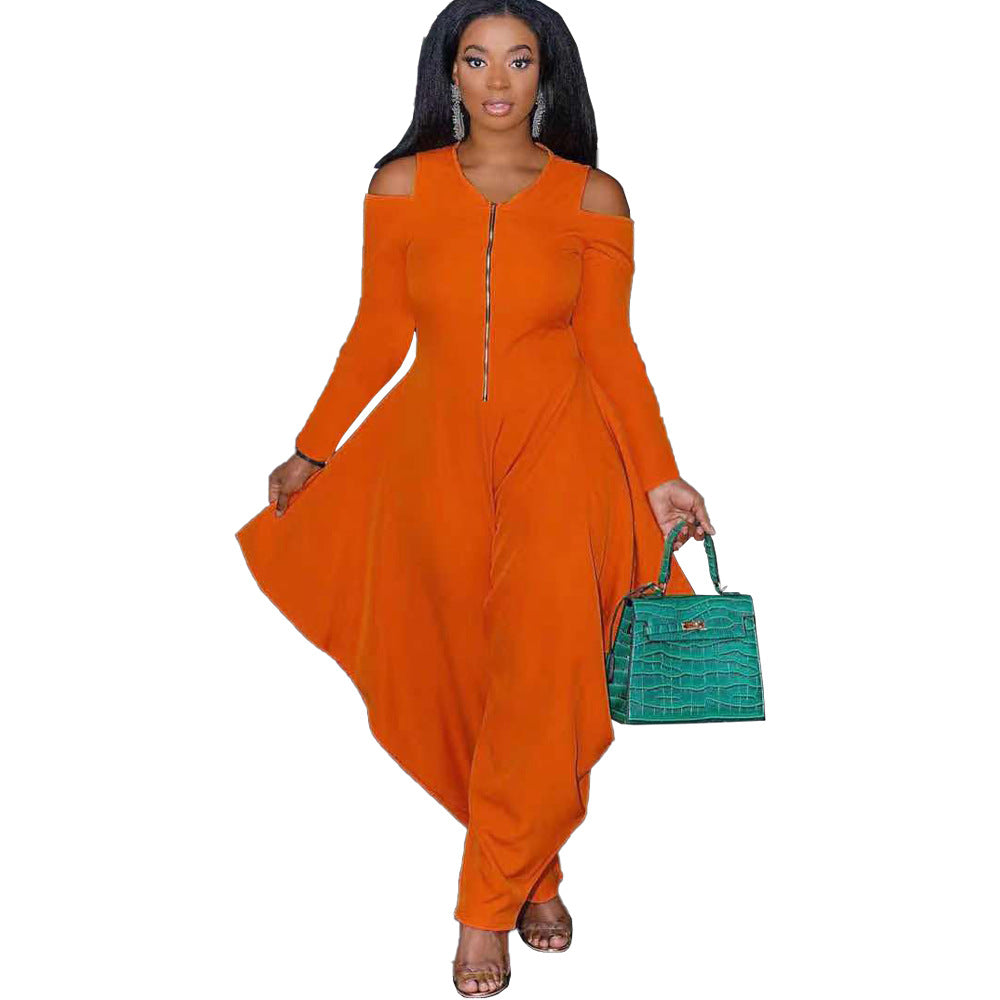 Women's Solid Color Cutout Long Sleeve Fashionable Loose Jumpsuit 19