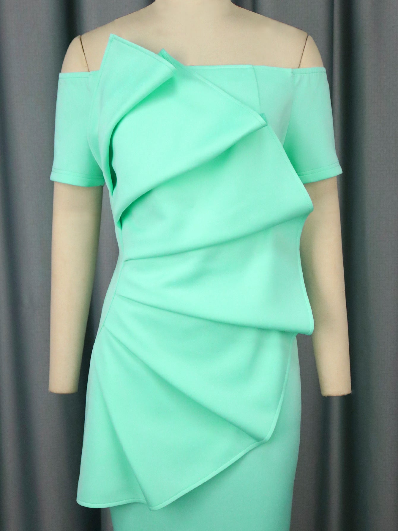 Pleated Off-Shoulder Sexy Dress Chic High-Waist Bodycon Party Gown 9