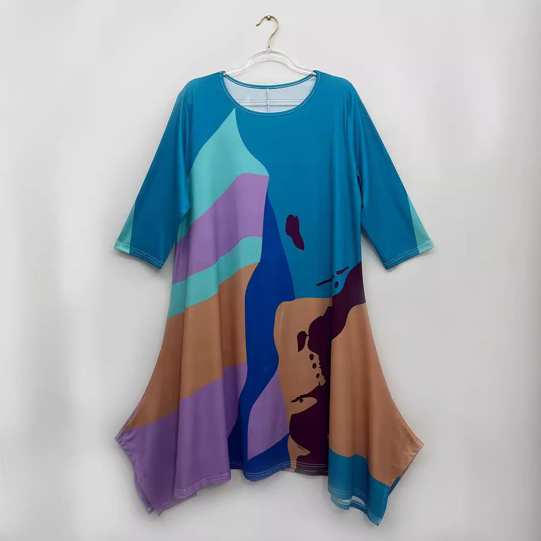Plus Size Women Print cape dress