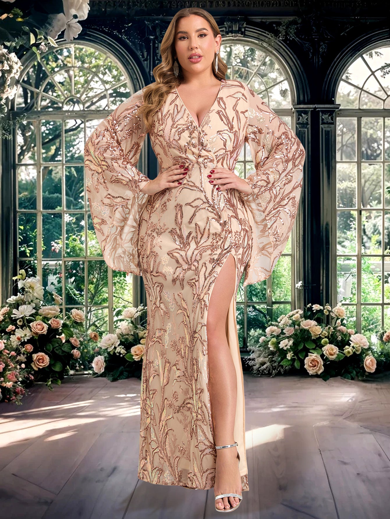 Plus Size Women's Dress Sequin Embroidery Prom Evening Gown