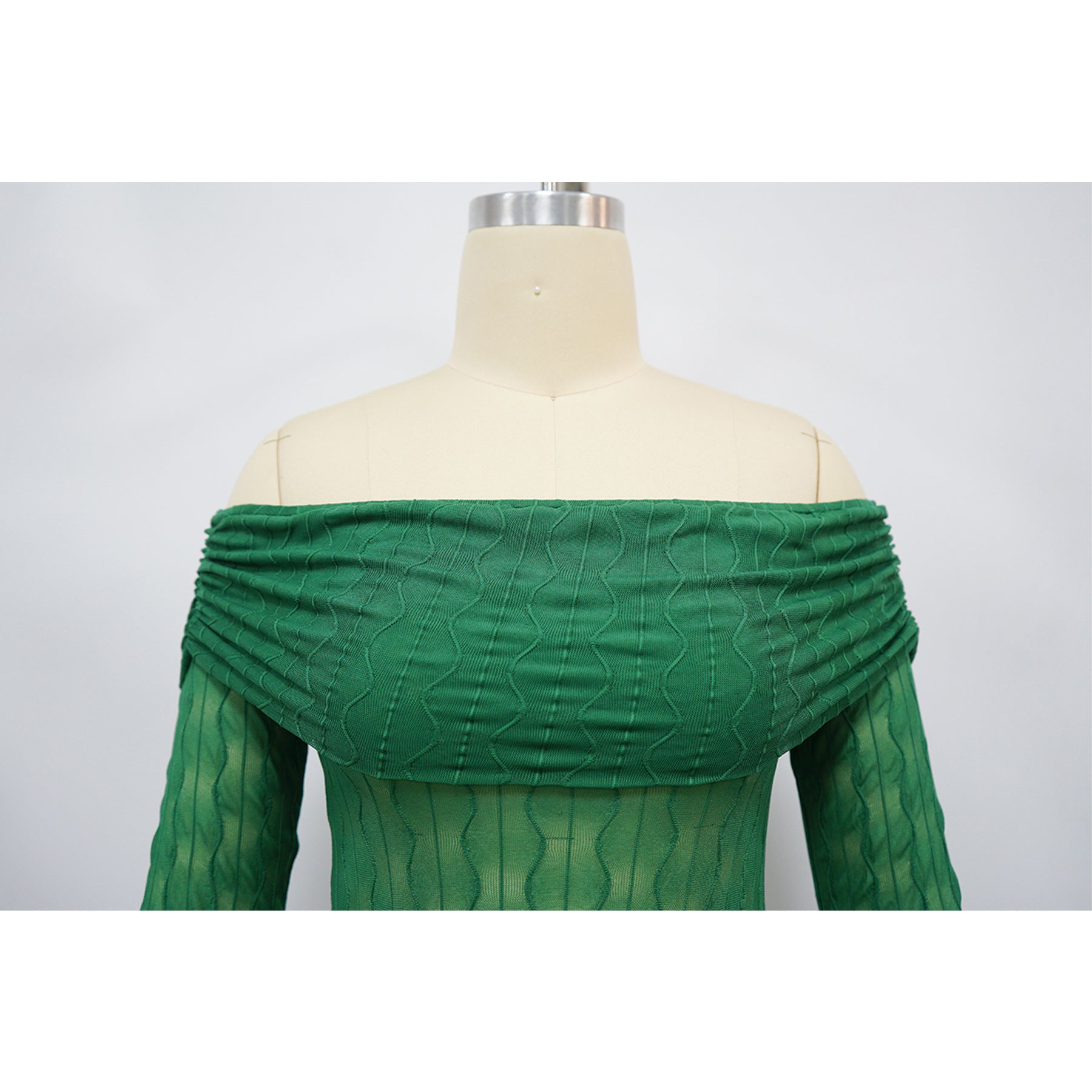 Women's Off Shoulder Long-Sleeved See-Through Slit Dress 9