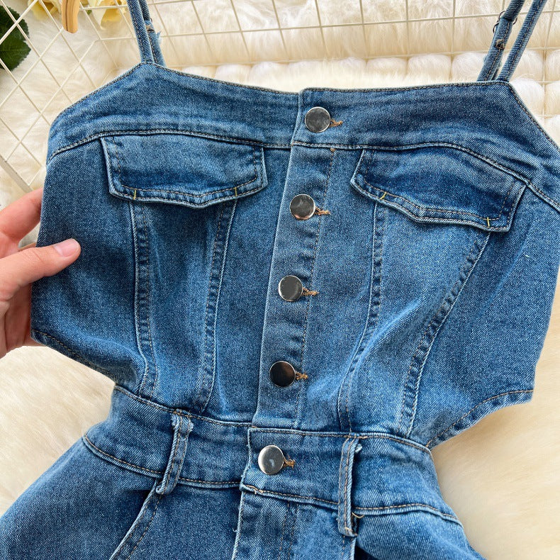 Women's Summer Slit Strap Dnim Dress 8