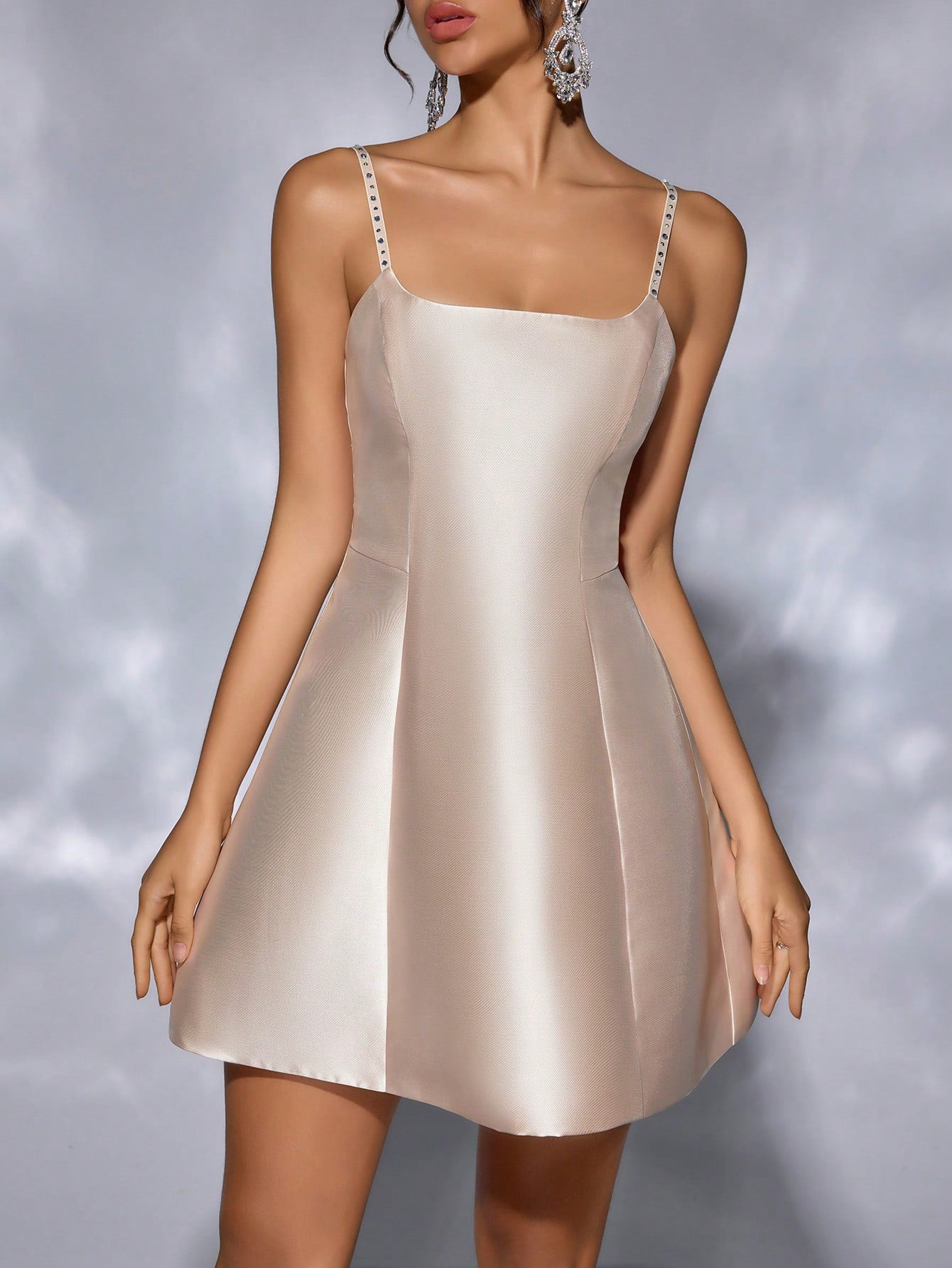 Women's Solid Color Strap Short Dress Sexy Low Back Gown Sleeveless A-line Evening Dress 5