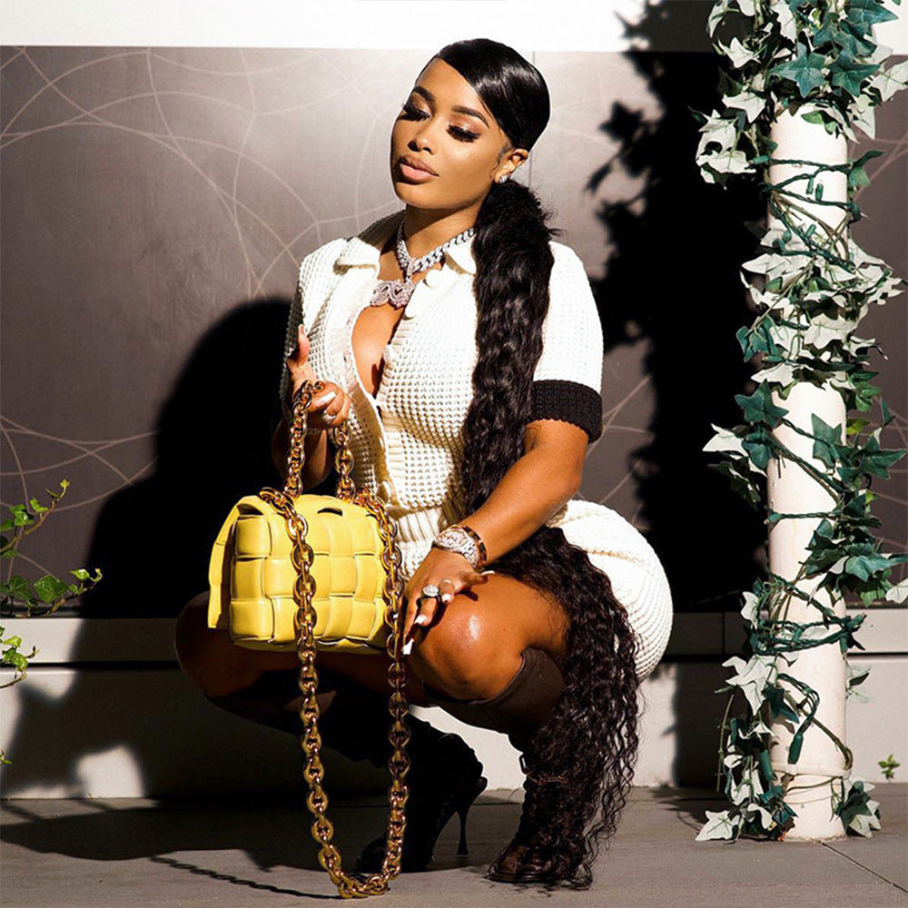 Women Solid Button Short Sleeve Top and Short Two-Piece Set 23