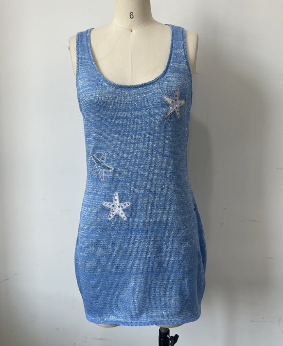 Summer Women's Sexy Knit Sequin Star-Pattern Mini Dress 8