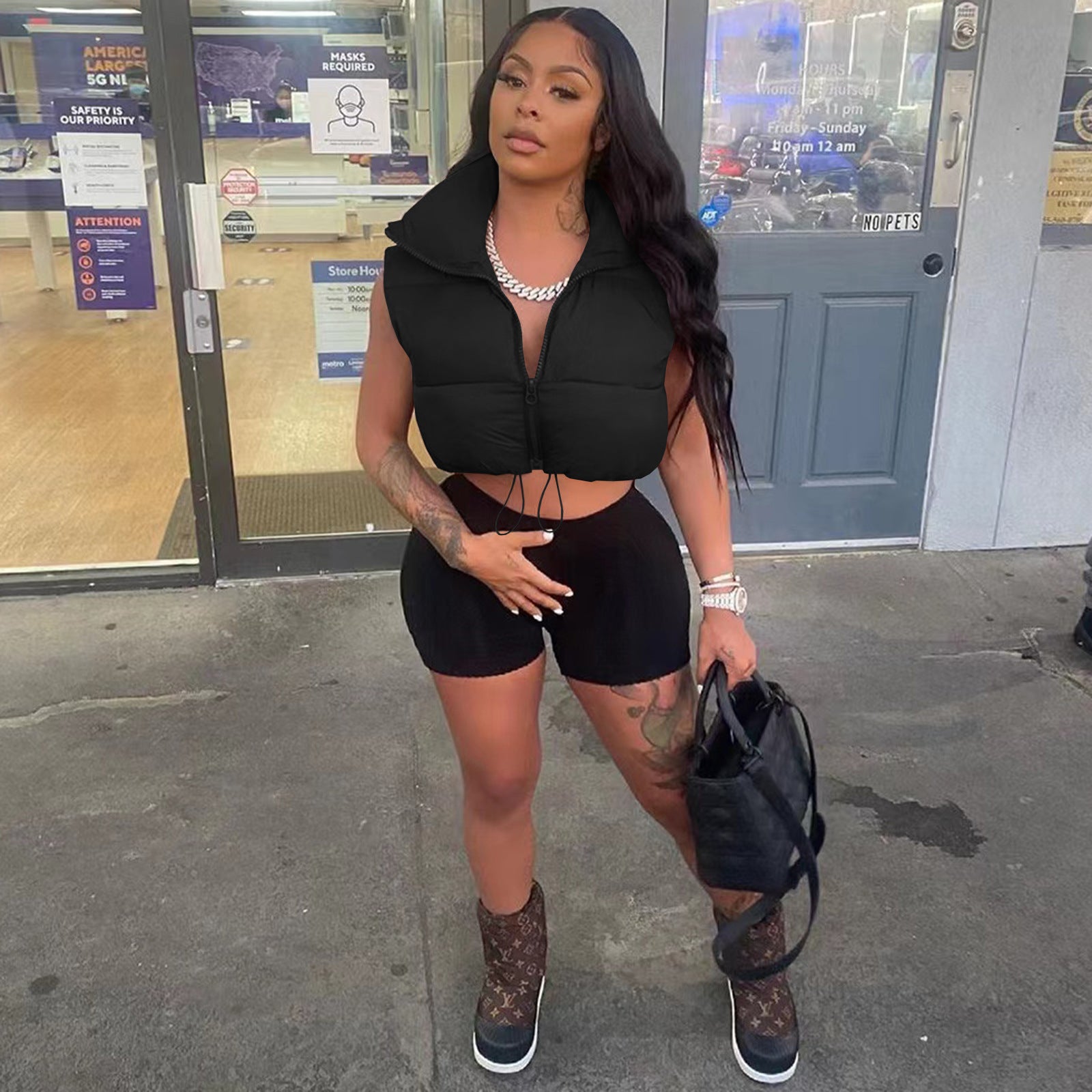 Women'S Winter Fashion Casual Solid Cotton Padded Vest Jacket 6