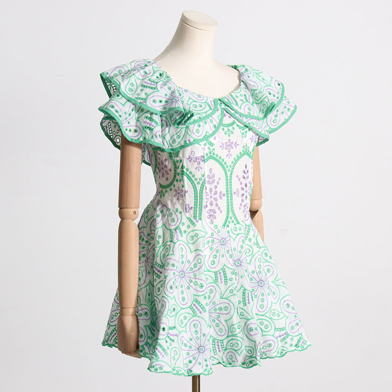 Summer Off Shoulder ruffle embroidered lace Slim Waist Slim Fit Holidays style dress 17