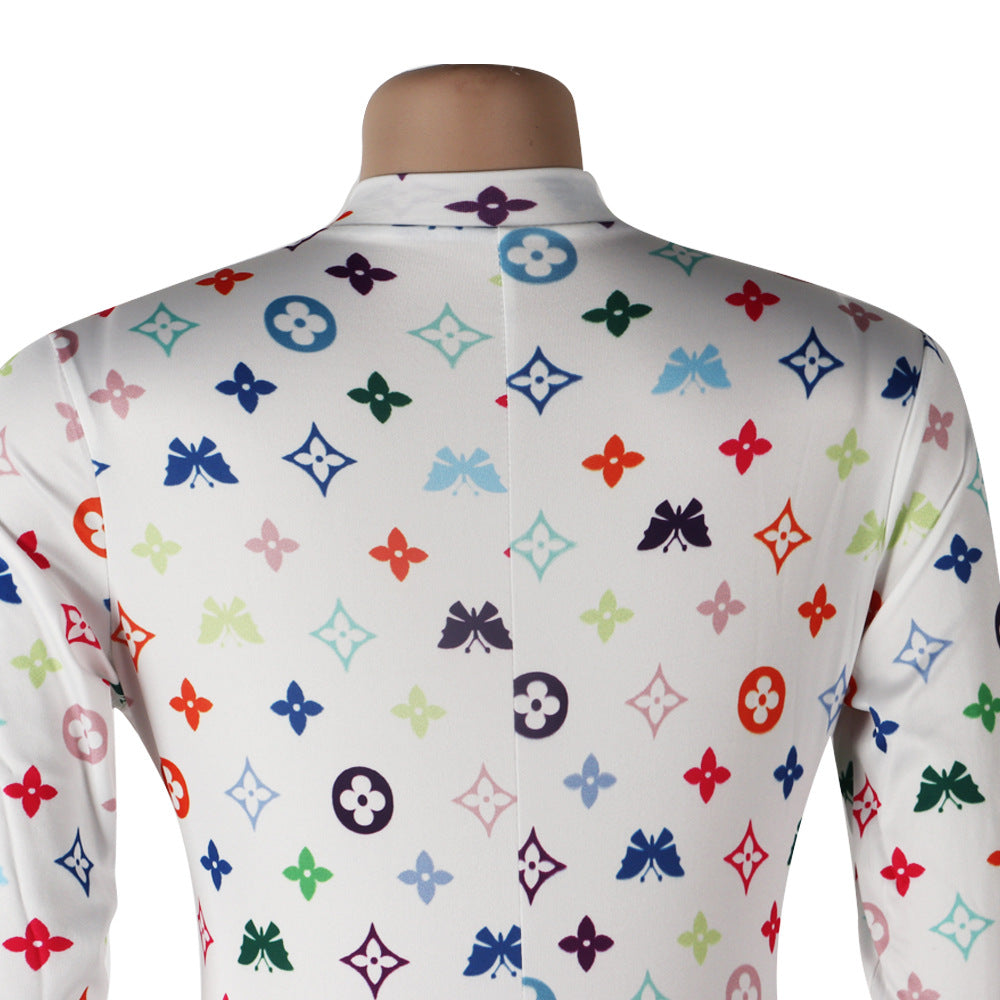 Sexy Women's Print Long Sleeve Tight Fitting Jumpsuit 31