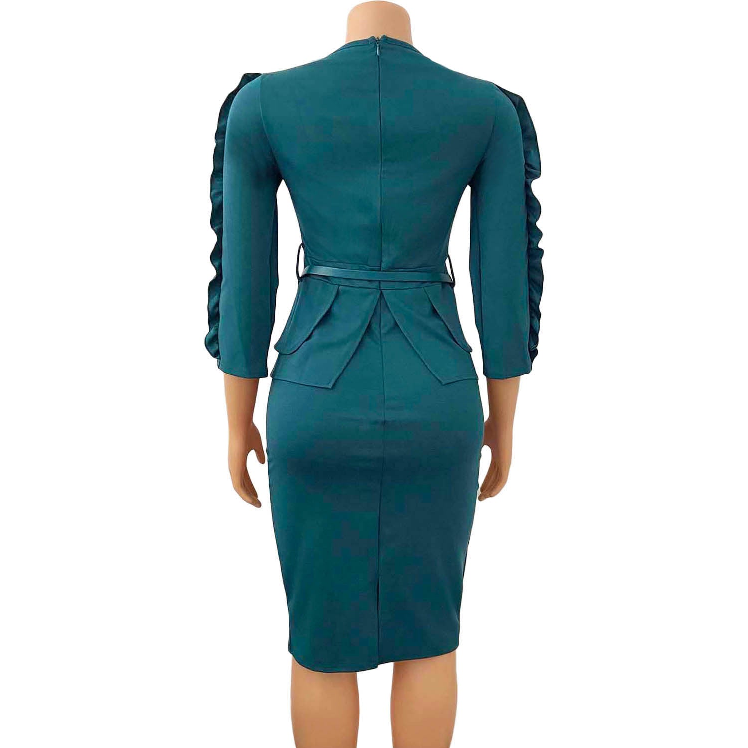 Plus Size Women Ruffle Edge Patchwork Sexy Dress With Belt 18