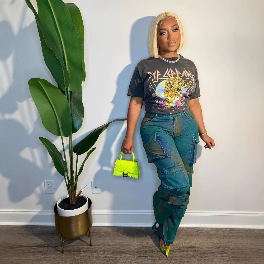 Women street multi-pocket Cargo Denim Pants 4