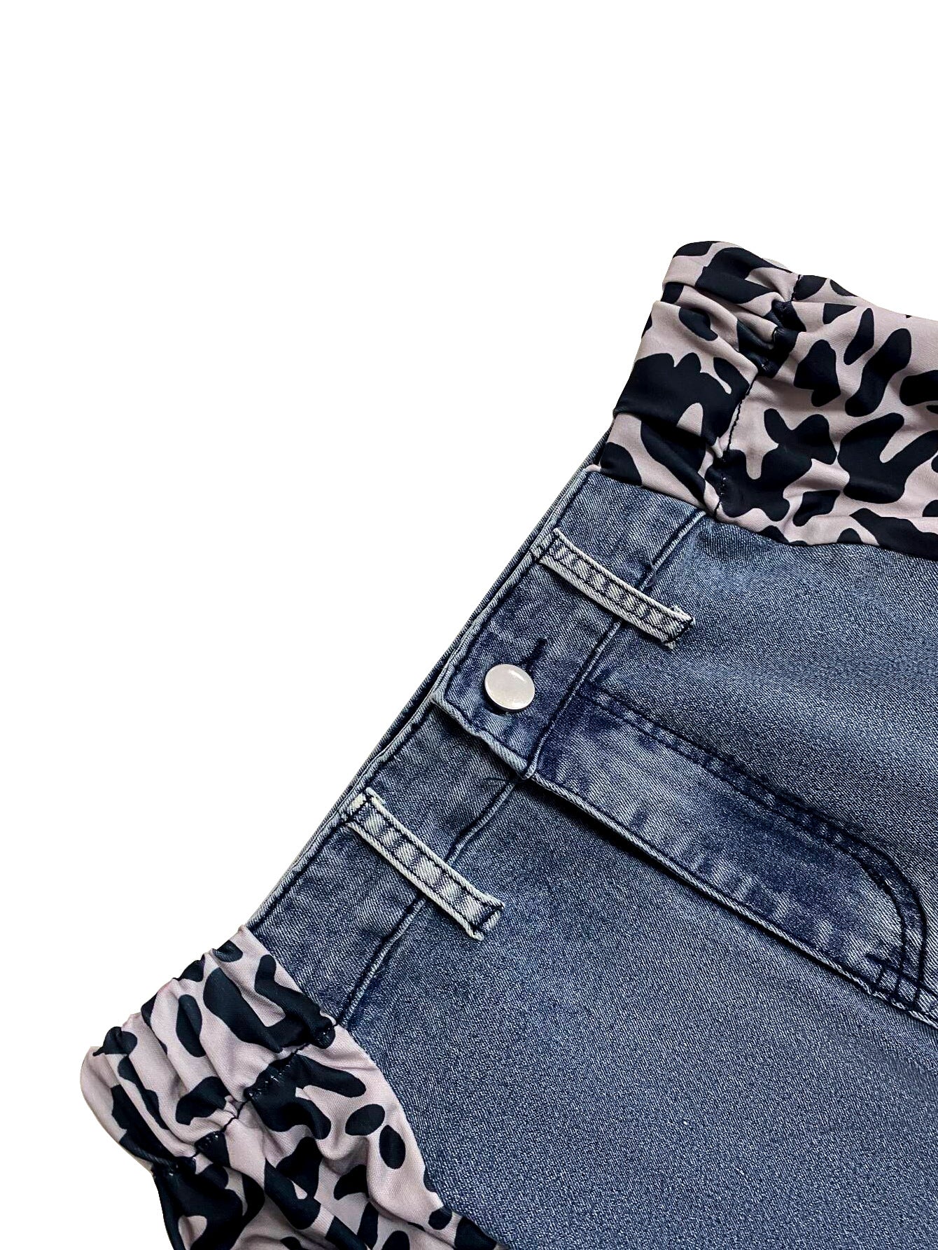 Women's street fashion leopard print patchwork straight denim trousers 8