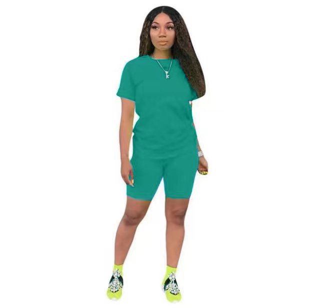 Solid color sports Casual two-piece Shorts Set 16