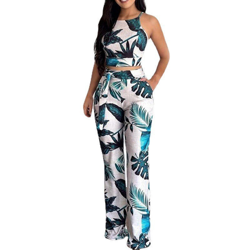 Casual Printed Sleeveless Women's Two Piece Pants Set 5