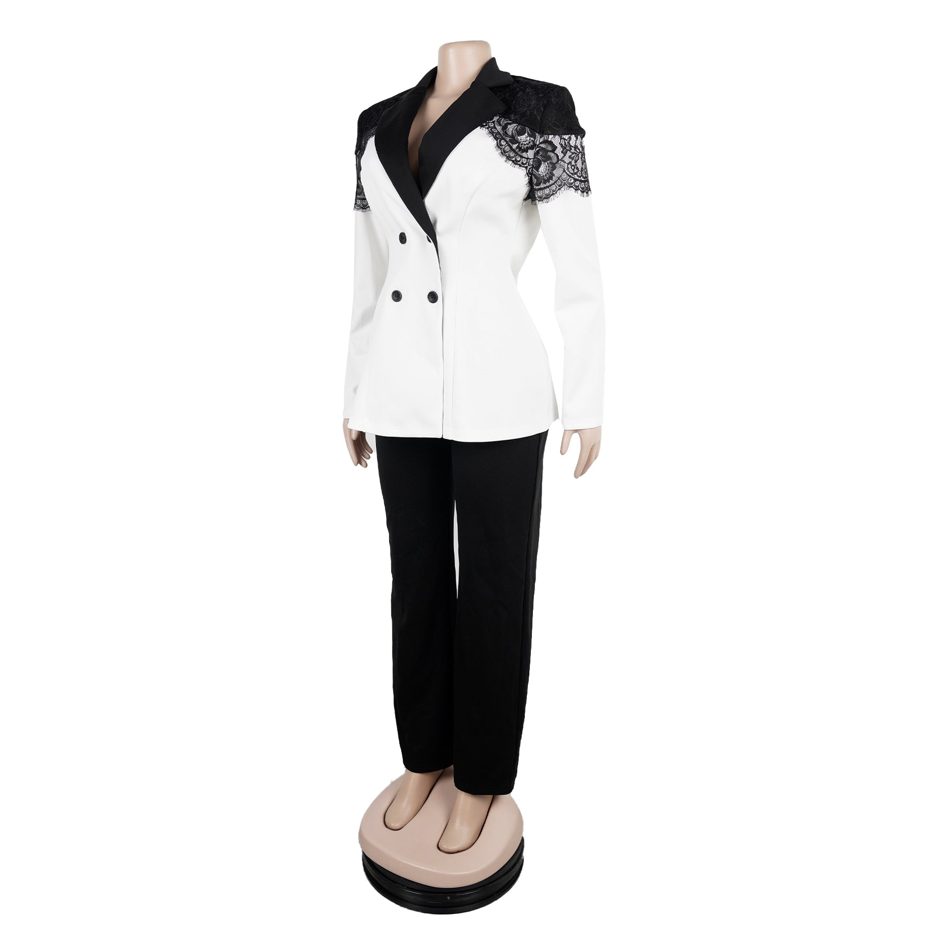 Women casual elegant lace Patchwork blazer and pant two-piece set 10