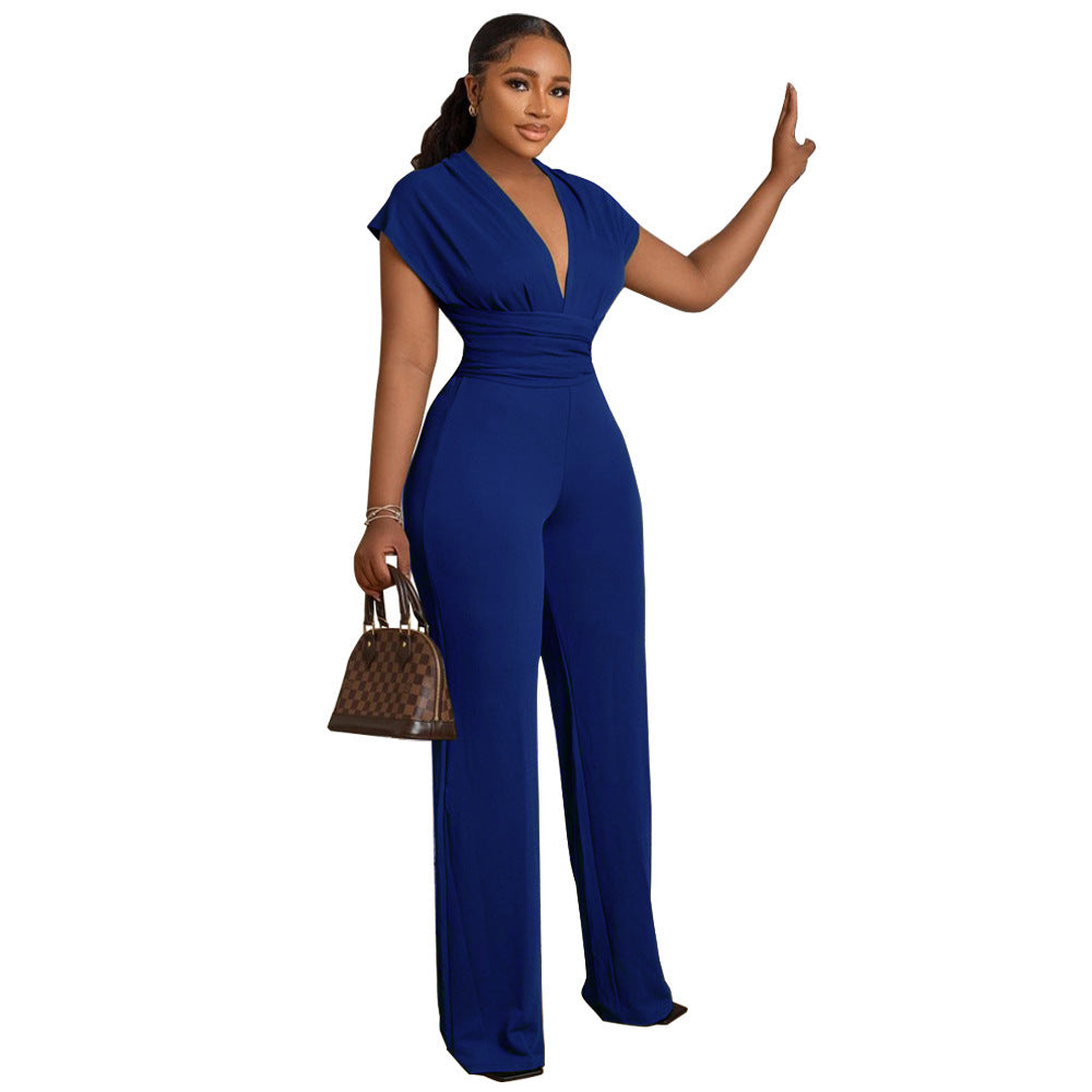 Solid Color Slim Women's Deep V Sexy Fashion Casual Jumpsuit 11