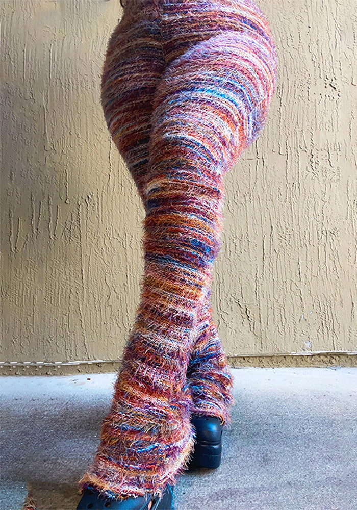 Fashion Women's Clothing Colorful Striped Plush Style Pile Pants