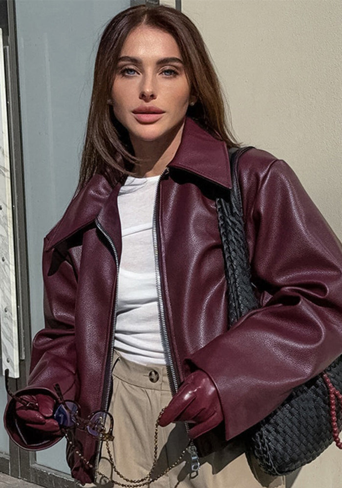 Women Fall/Winter Zippered Pu-Leather Jacket