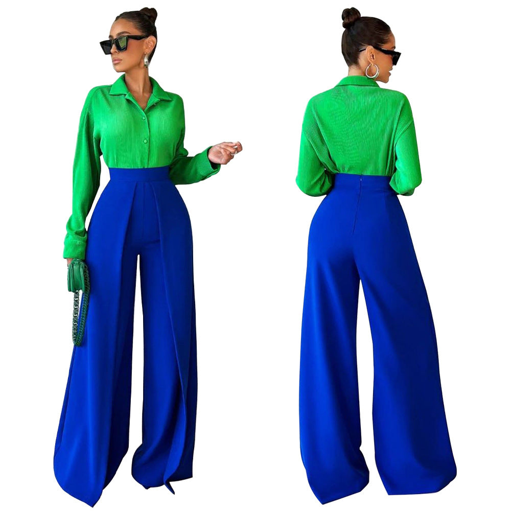 Women Loose Solid Wide Leg Pants Straight 6