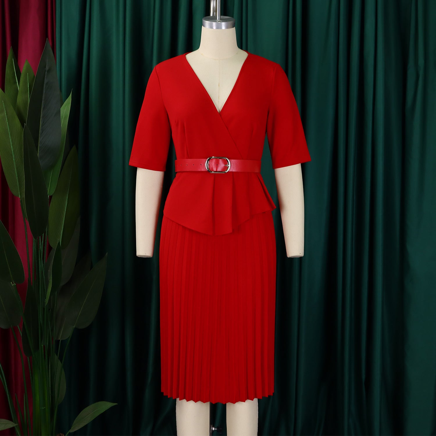 Plus Size Women v-neck pleated African dress 13