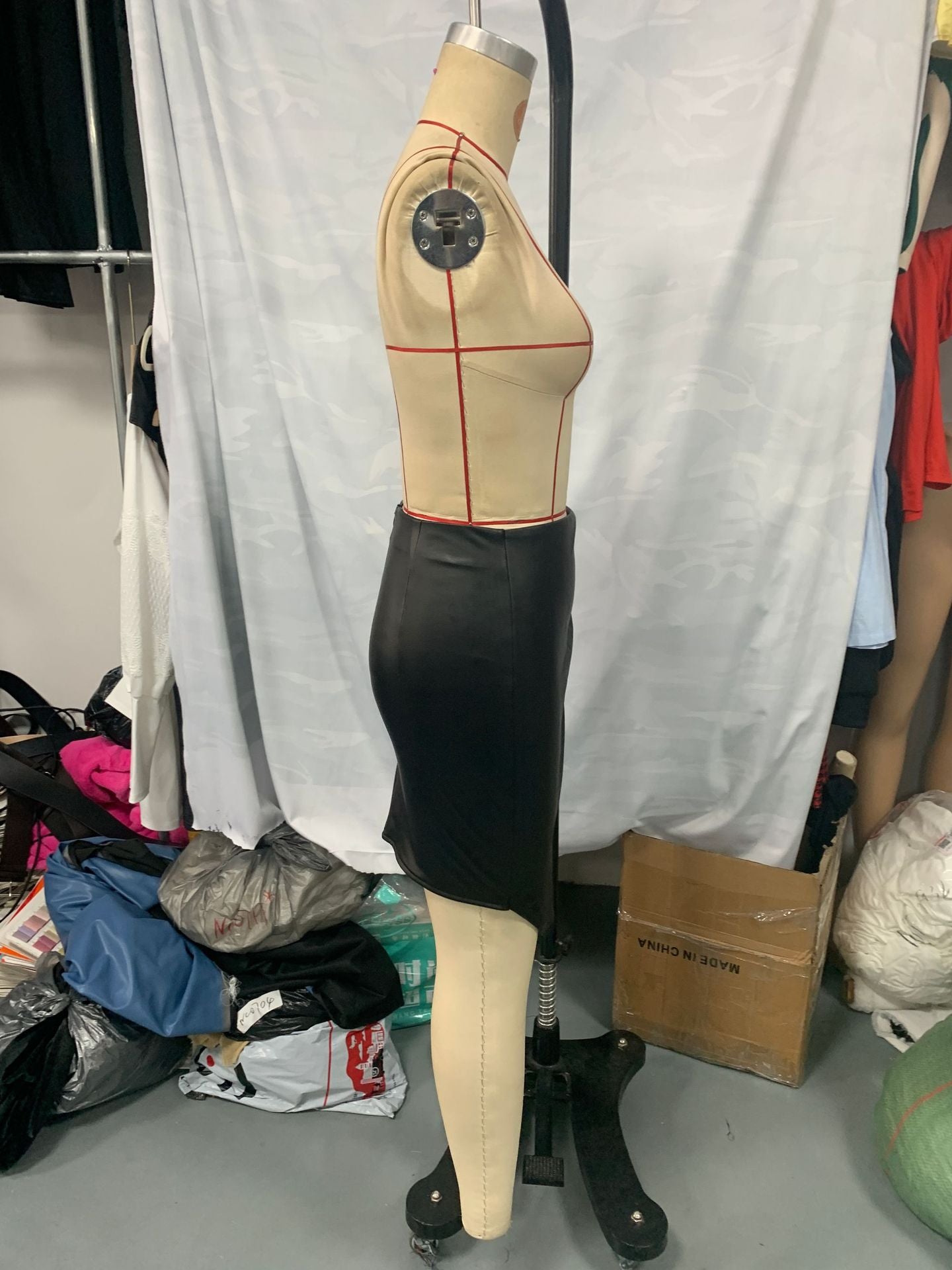 Women's A-Line Irregular Slim Waist Bodycon PU Leather Skirt 7