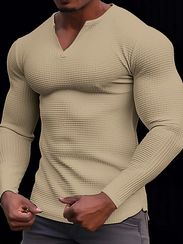 Men's waffle Solid Long Sleeve Basic Top 6
