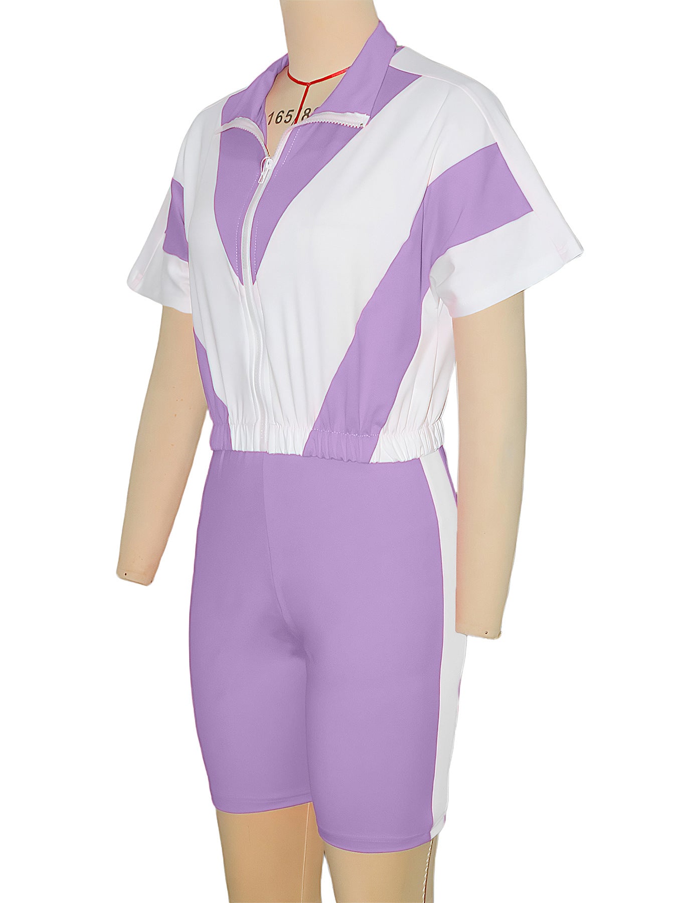 Women contrast color sports Casual short-sleeved Top and shorts two-piece set 34