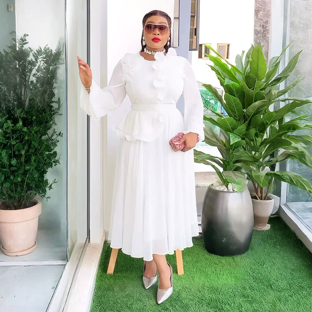 Plus Size African Women elegant pleated Ruffle Edge dress 4