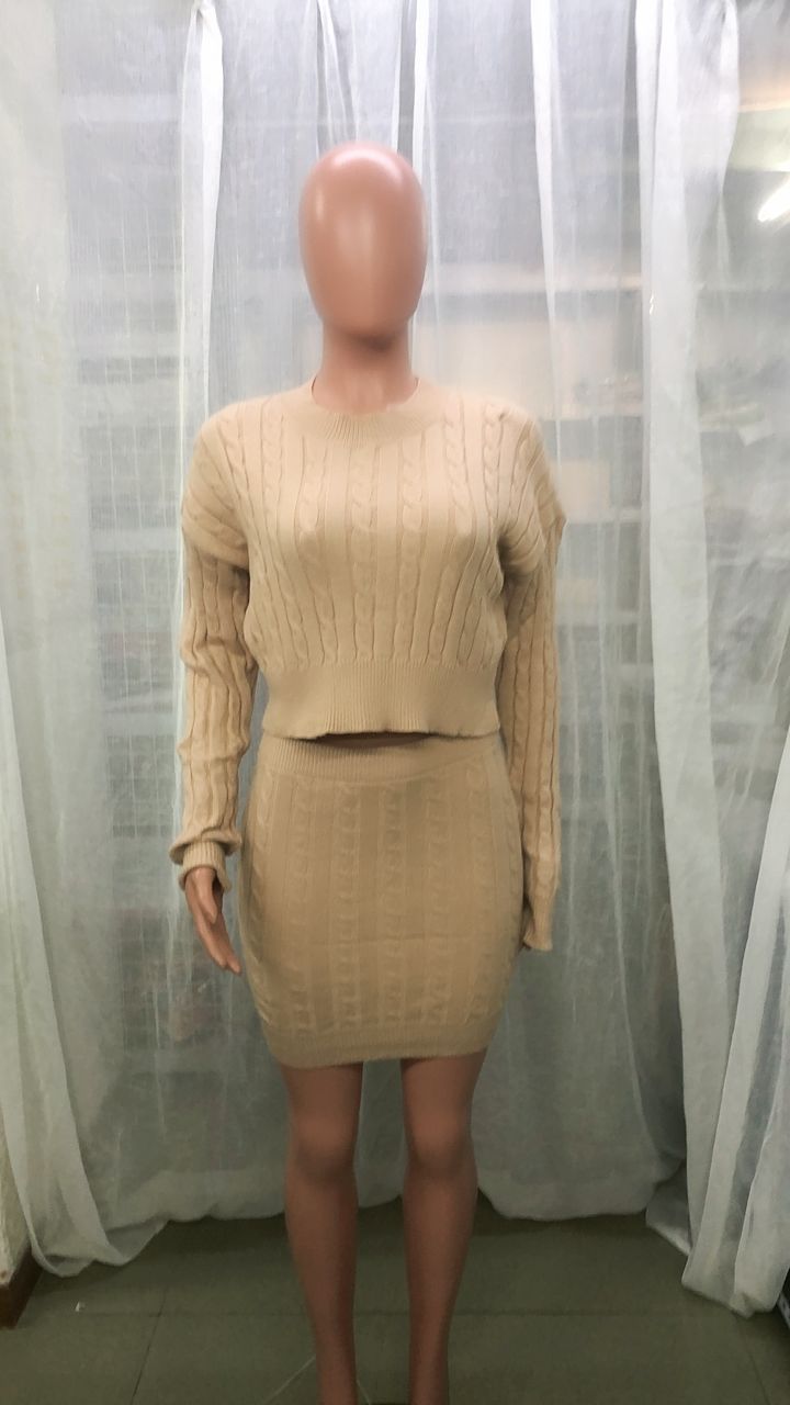 Women Fall/Winter Casual Twist Crop Sweater + Mini Skirt Two Piece 13