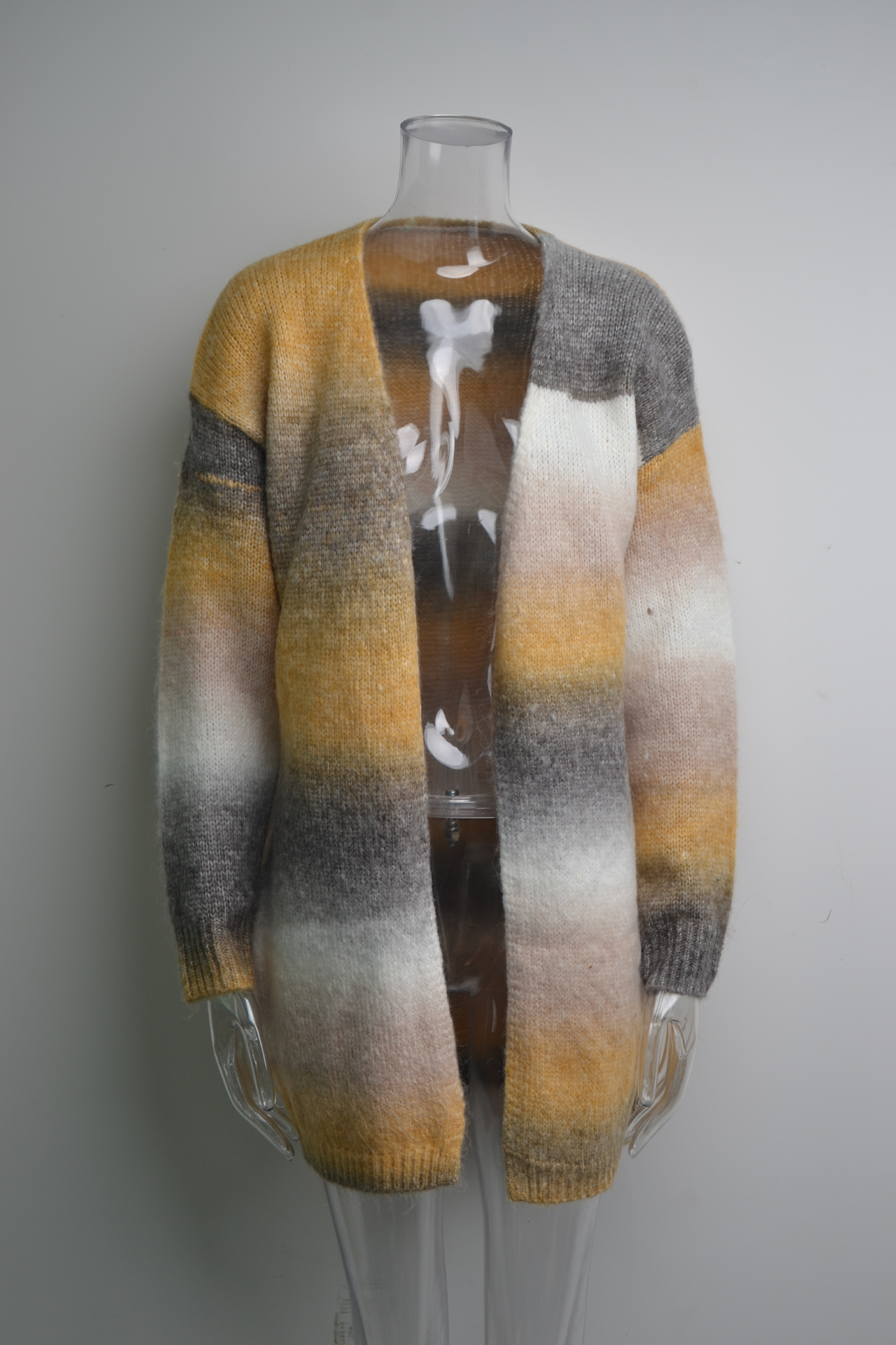 Winter Sweater Rainbow Tie Dye Plus Size Cardigan Women's Knitting Shirt Jacket 45