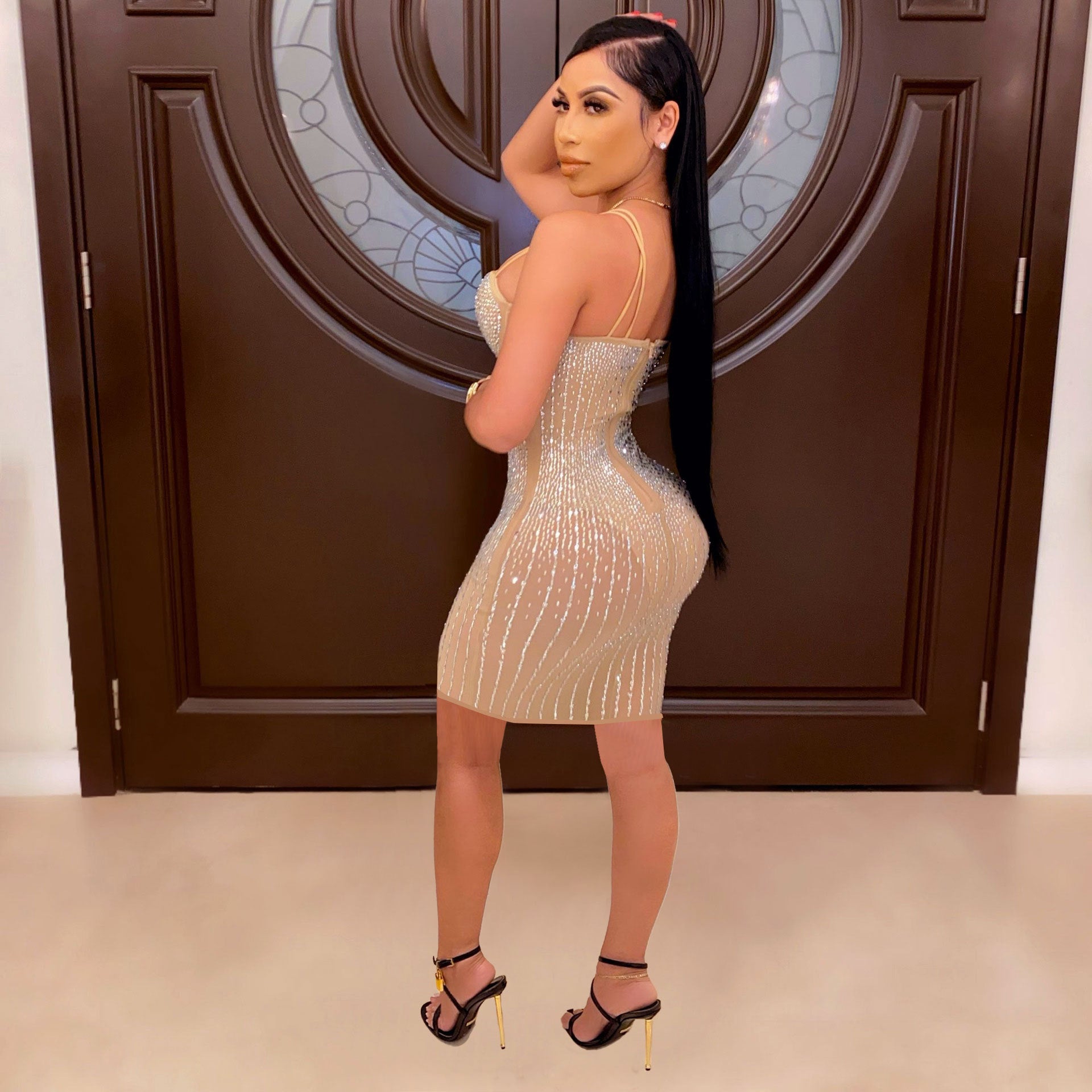 Sexy beaded Slim straps Nightclub Dress 4