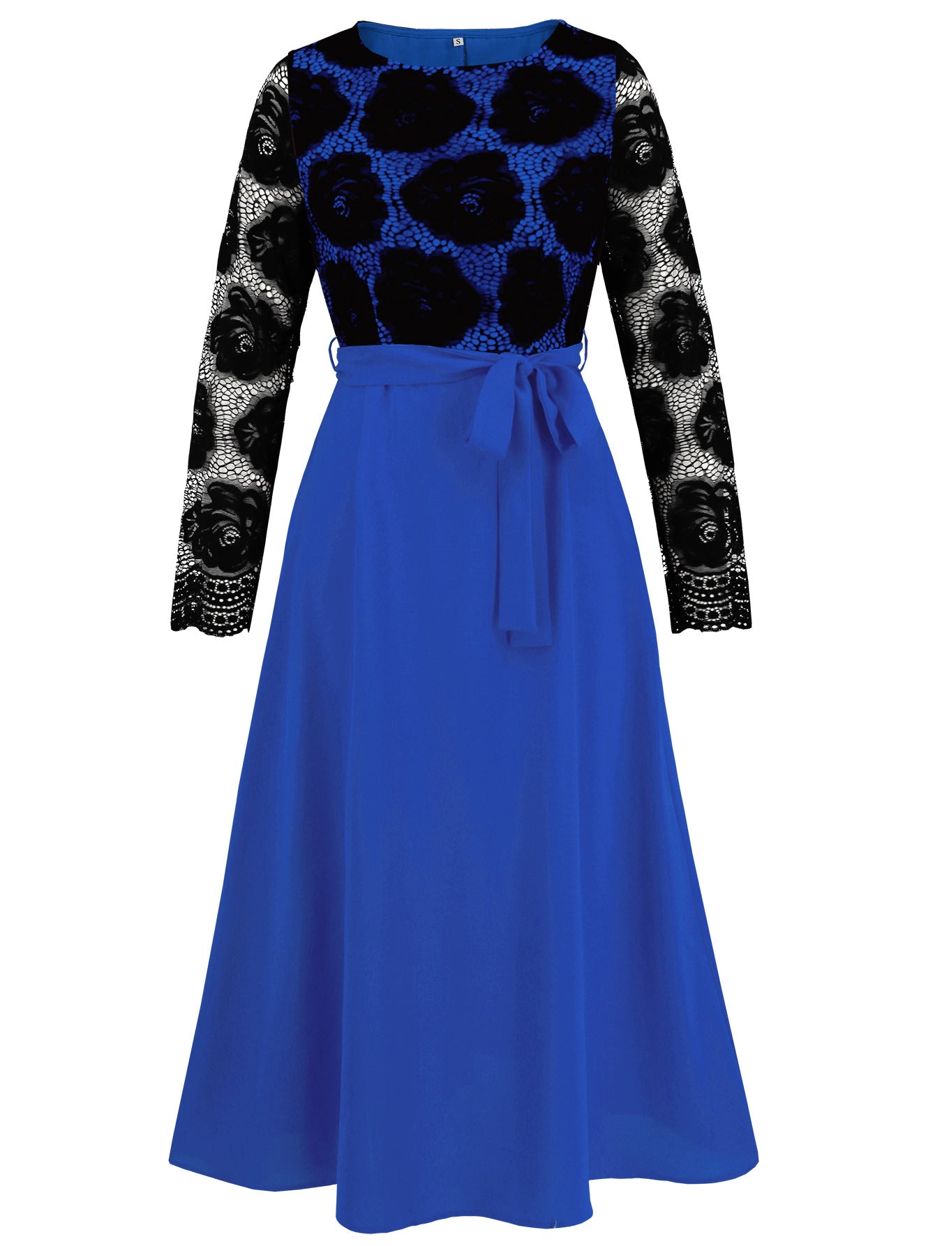 autumn women's Fashion slim Round Neck lace contrast color career dress 13