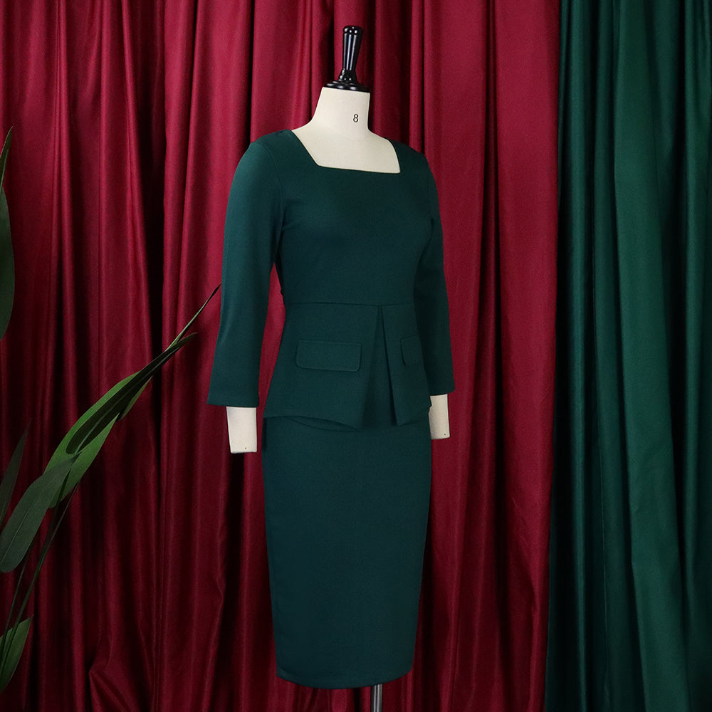 Women'S Spring Solid Bodycon Chic Elegant Career Africa Plus Size Dress 21