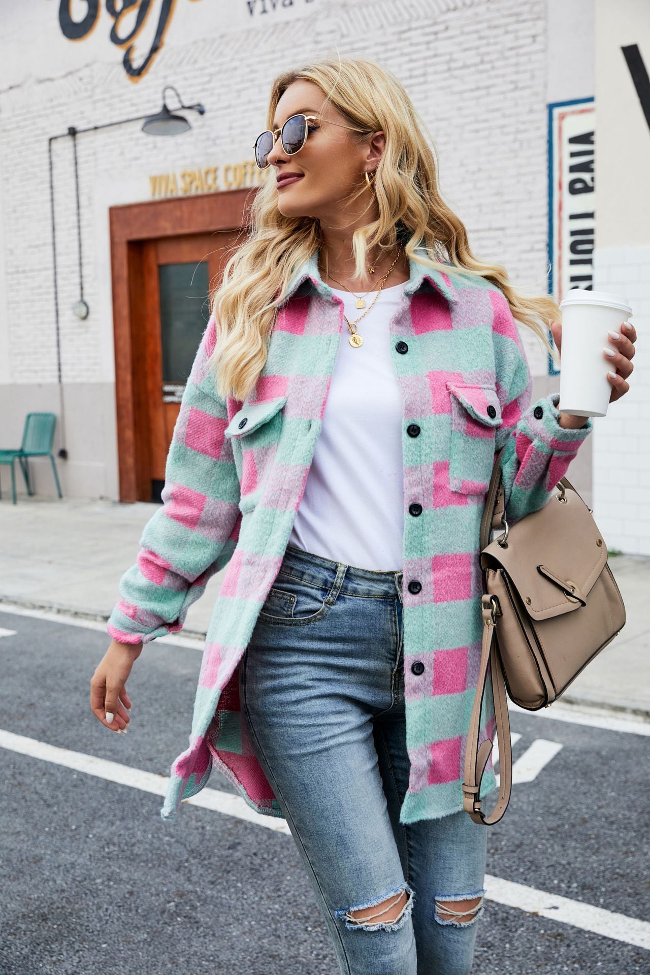 Autumn And Winter Single-Breasted Turndown Collar Long-Sleeved Plaid Cardigan Shirt For Women 12