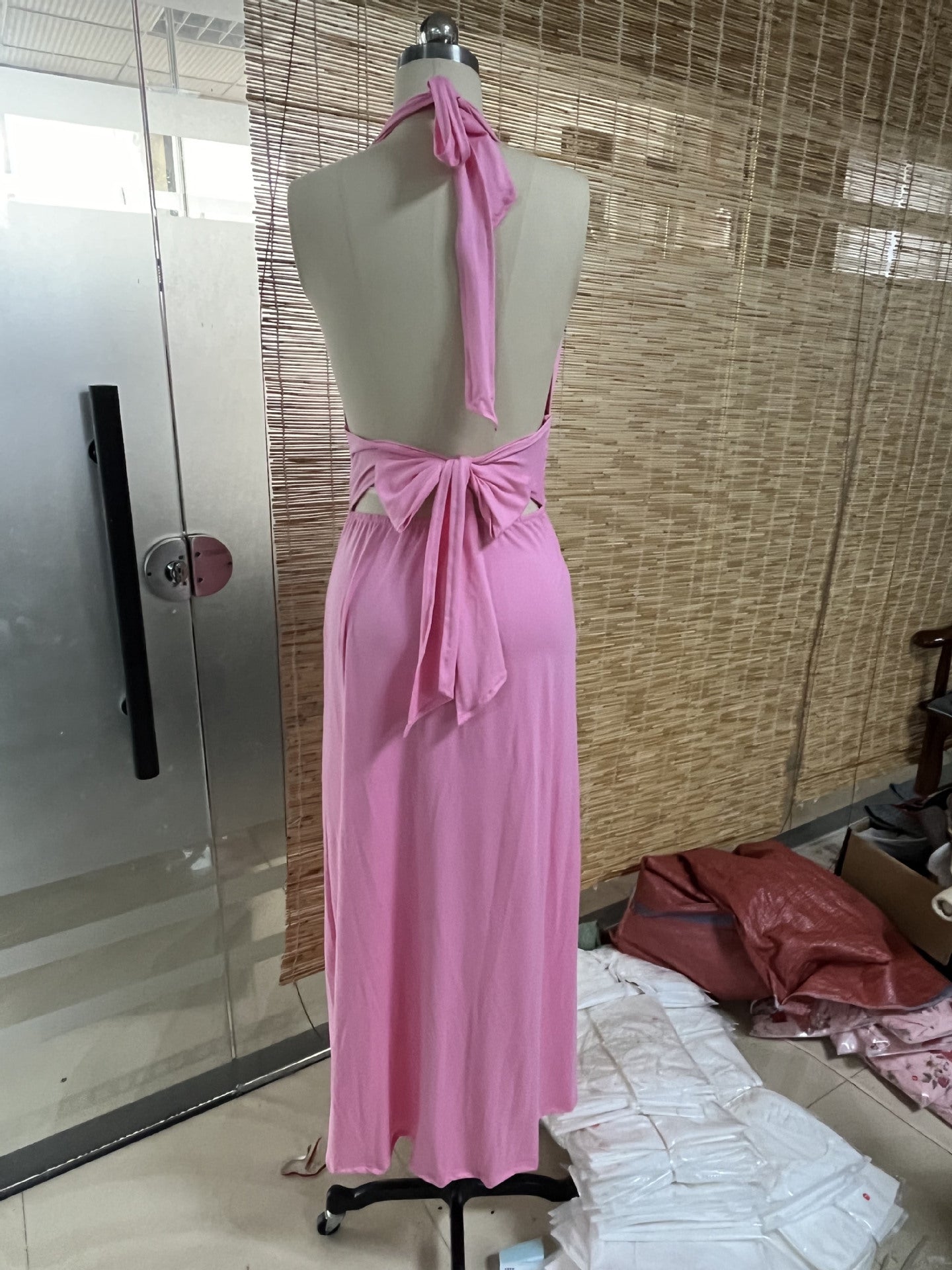 Women's Halter V-Neck Lace-Up Slit Maxi Dress 18