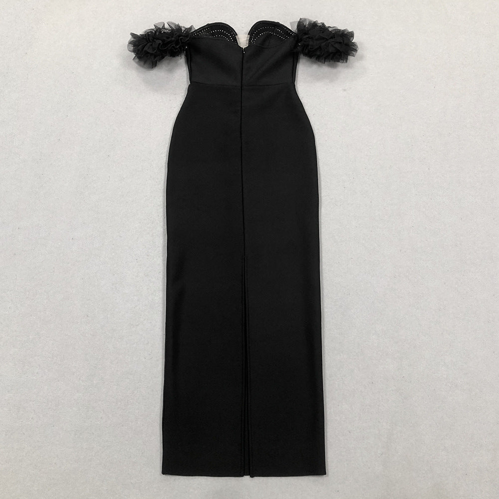 Women jacquard backless wrapped chest v-neck Beaded Maxi dress 8