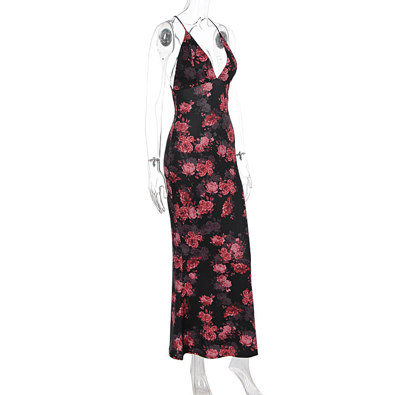 Summer Women's Fashion Floral Low-Cut Tight Fitting Slim Waist Strap Dress 7