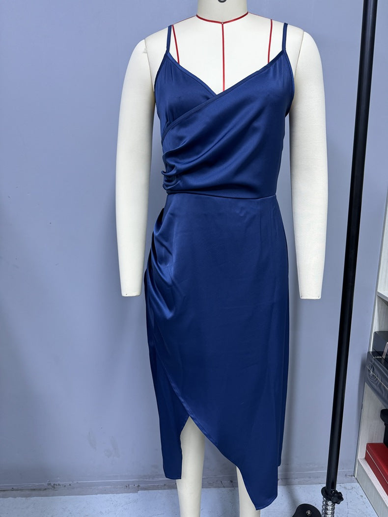 Women's Slit Satin Dress Summer Strap High-Slit Dress 7