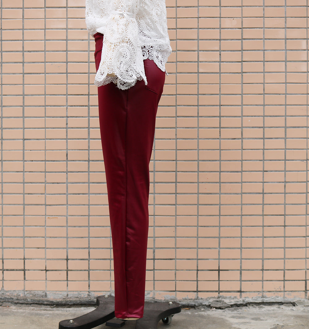 Women's Autumn and Winter High Waist Slim Fit Faux Leather Pants 9