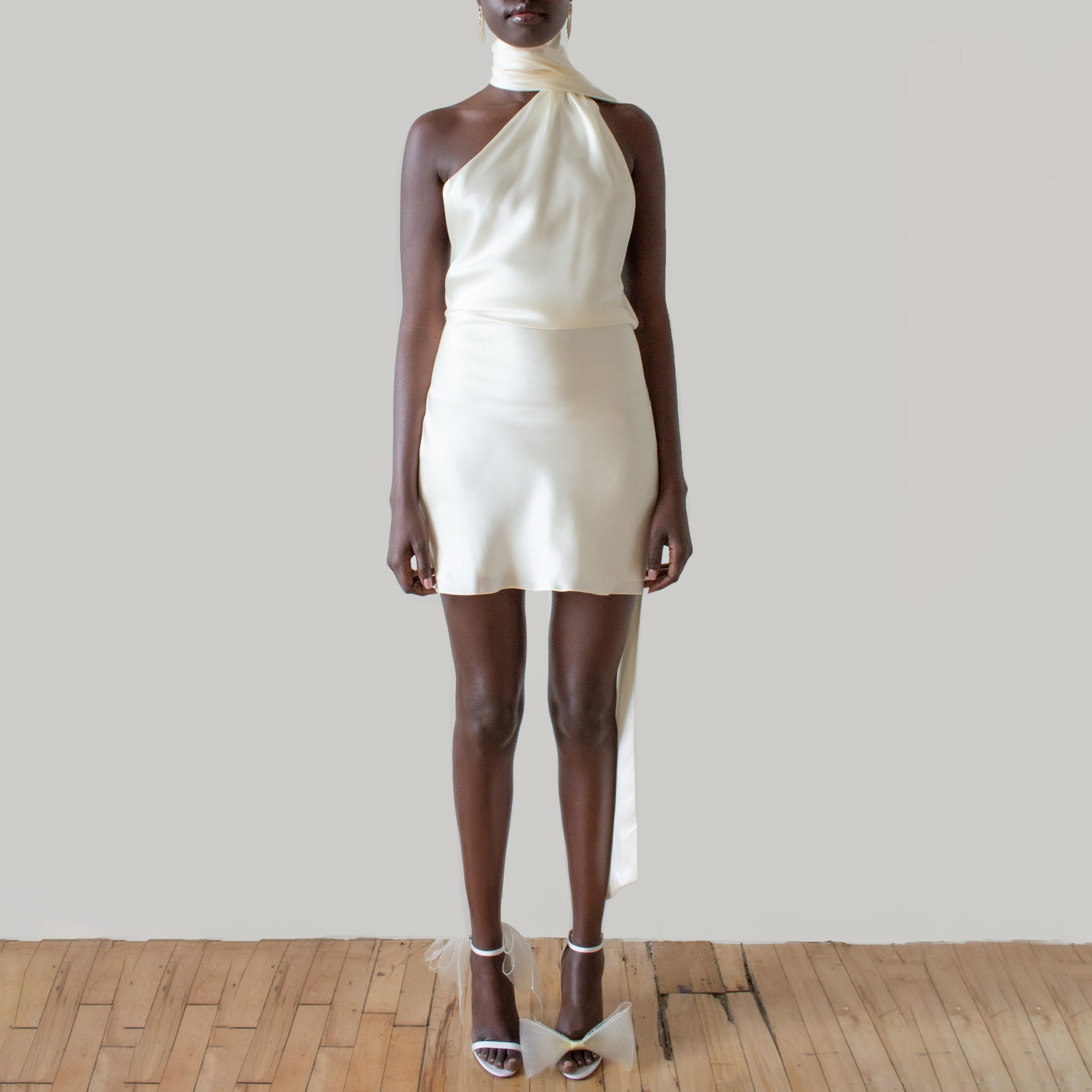 Feminine Low Back Adjustable Halter Neck Satin Dress 5