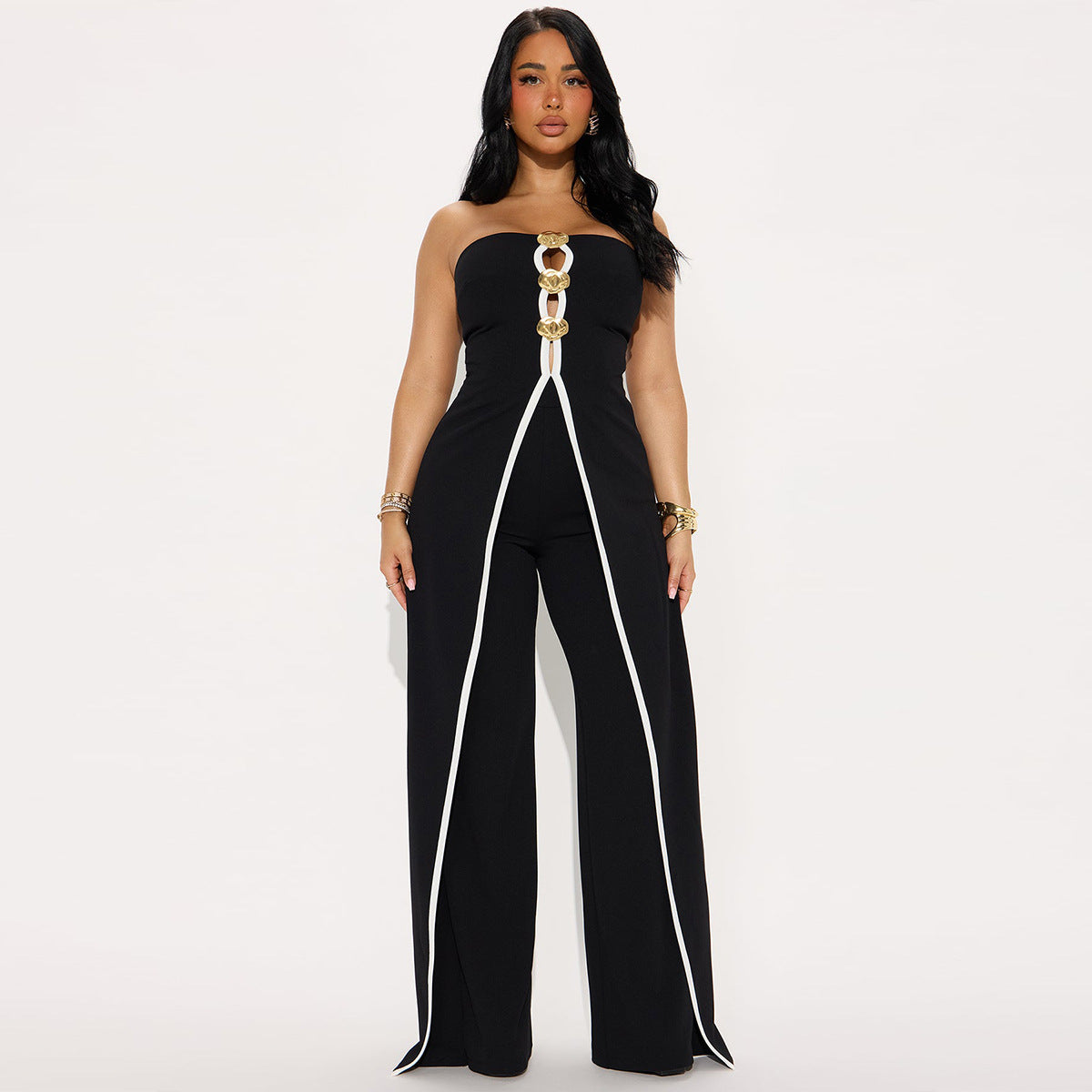 Women Strapless fake two-piece elegant party Jumpsuit 3