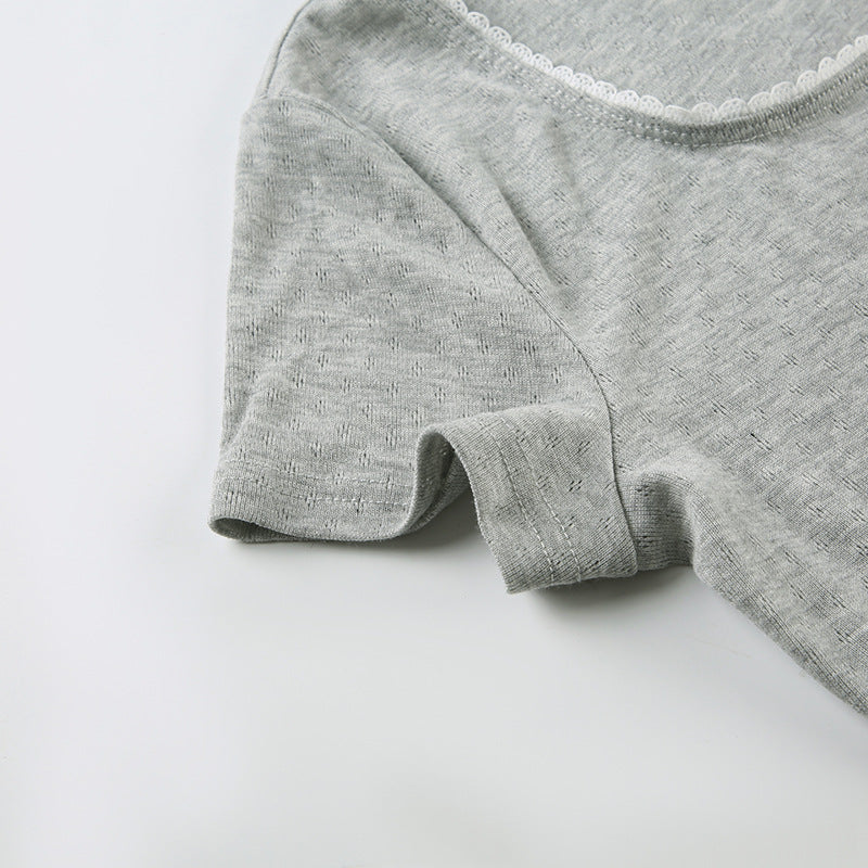 Casual Solid Color Short Sleeve T-Shirt Shorts Women Home Set 12