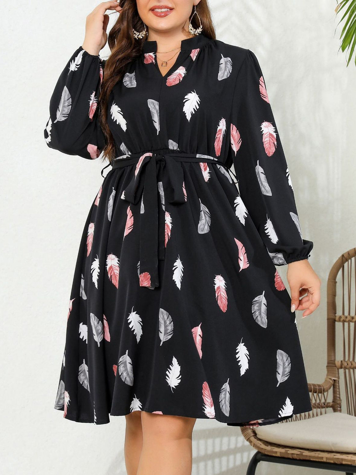 Autumn Long Sleeve Print Women Elegant Plus Size Dress