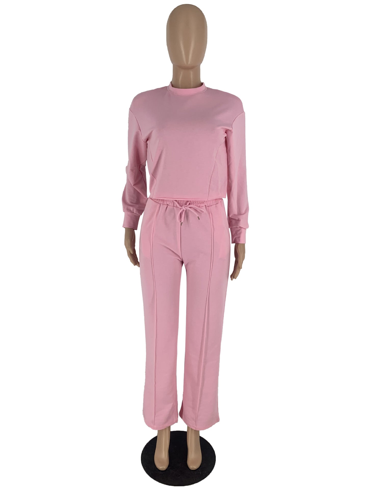 Solid Color Long Sleeve Pocket Straight Pants 2 Piece Set 29