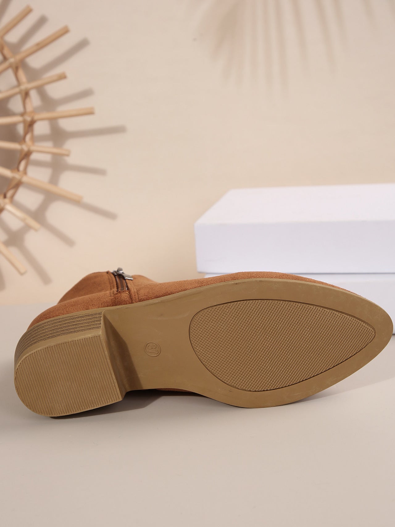 Women's Winter Plus Size Suede Pointed Side Zip Mid Heel Chelsea Boots 10