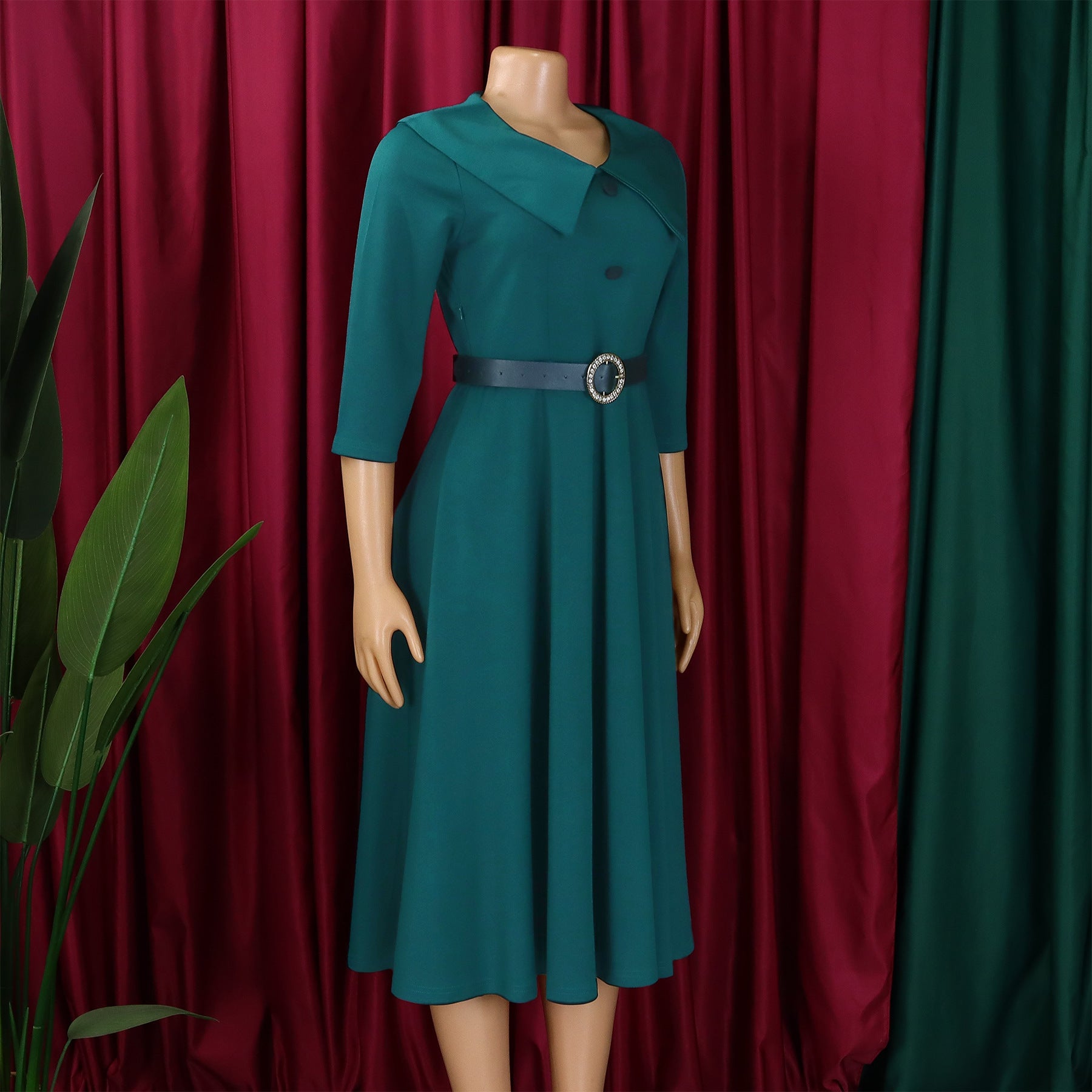 Women's Chic Turndown Collar Short Sleeve A-Line African Dress 16