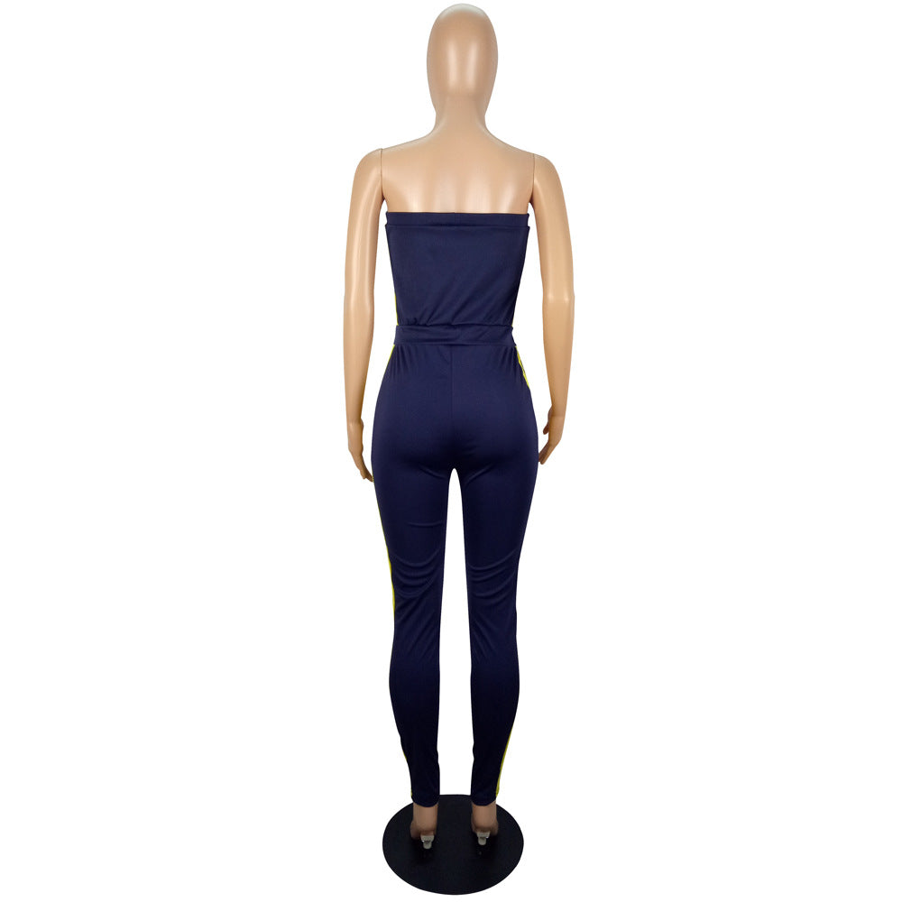 Spring and summer women's style slim fit strapless drawstring waist Jumpsuit 22